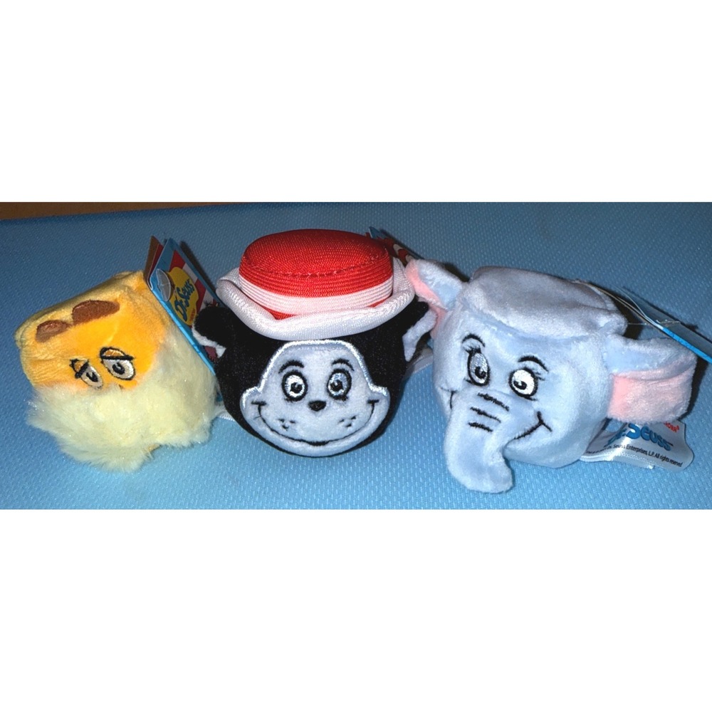 Aurora Dr Seuss Palm Pals Plush Set 3 NWT Cat in Hat Horton Lorax Mini Toys